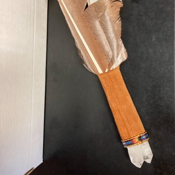 Ceremonial Smudge Fan w/Quartz Crystal American Indian Wand - Picture 3 of 9